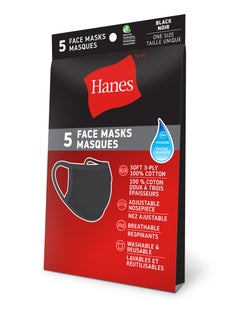 Hanes Face Masks 100% Cotton- Pack of 5 - Basics by Mail