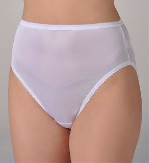 bali white nylon panties size 5 high cut legs.
