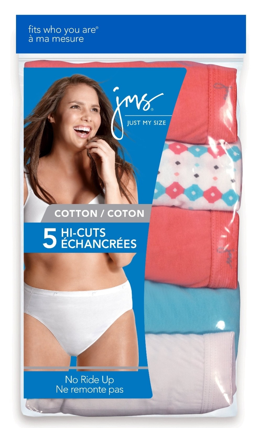 Women's Hanes 5-Pack Just My Size Cotton Hi Cut Panties, 9 (14/16),  Assorted